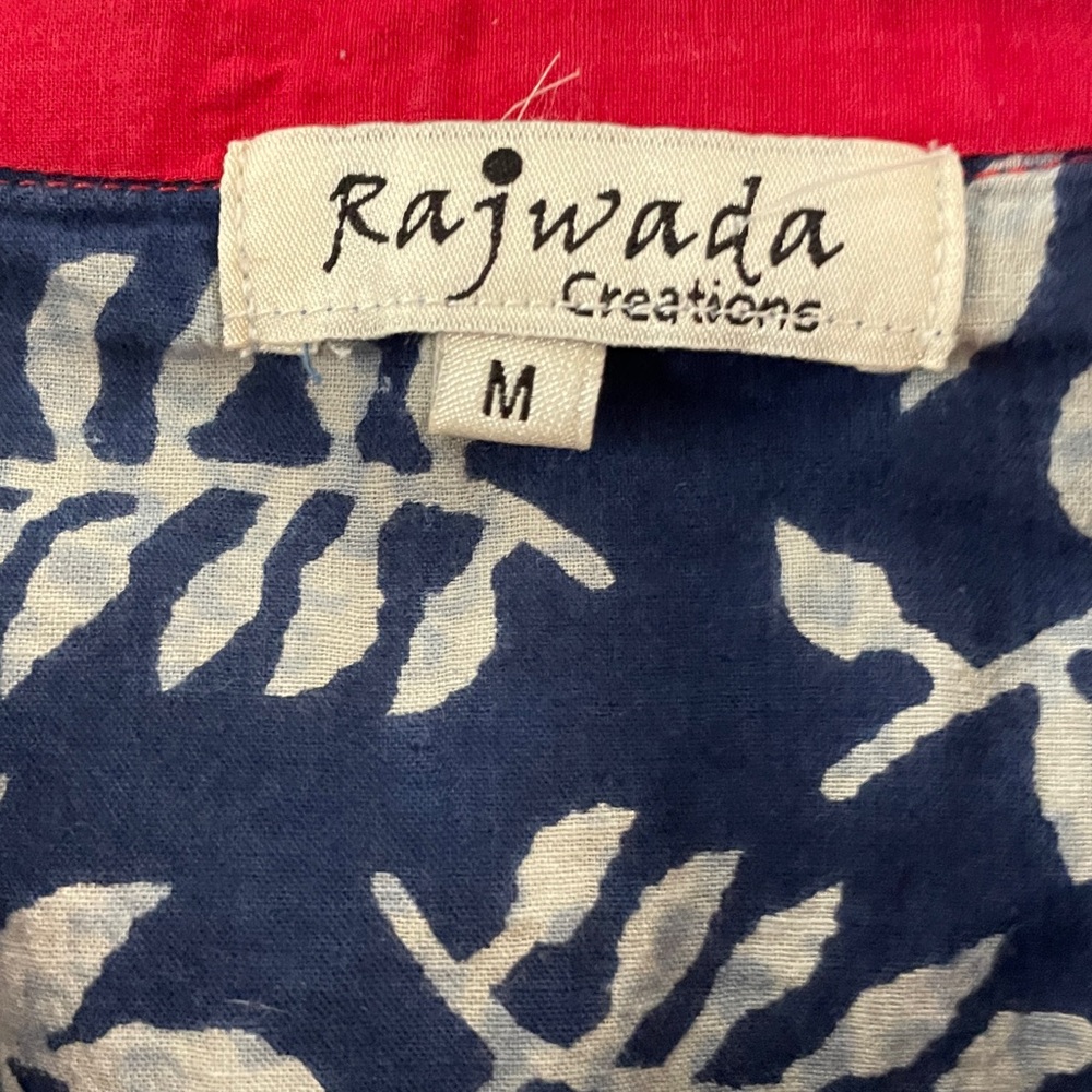 Indian cobalt Blue red accent Floral maxi Dress side slits 100%cotton boho 60’s - Picture 3 of 8